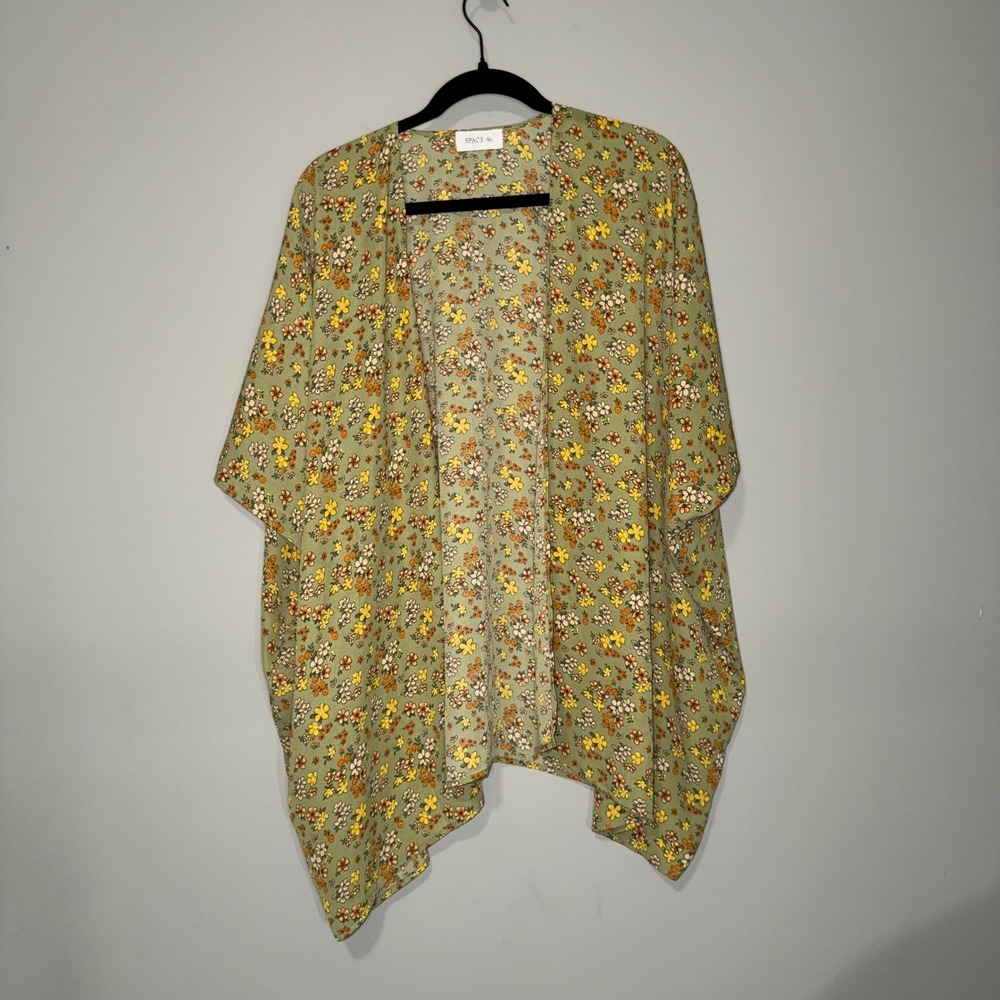 Space 46 Womens Sage Green Ditsy Floral Open Front Kimono Cardigan Boho One Size